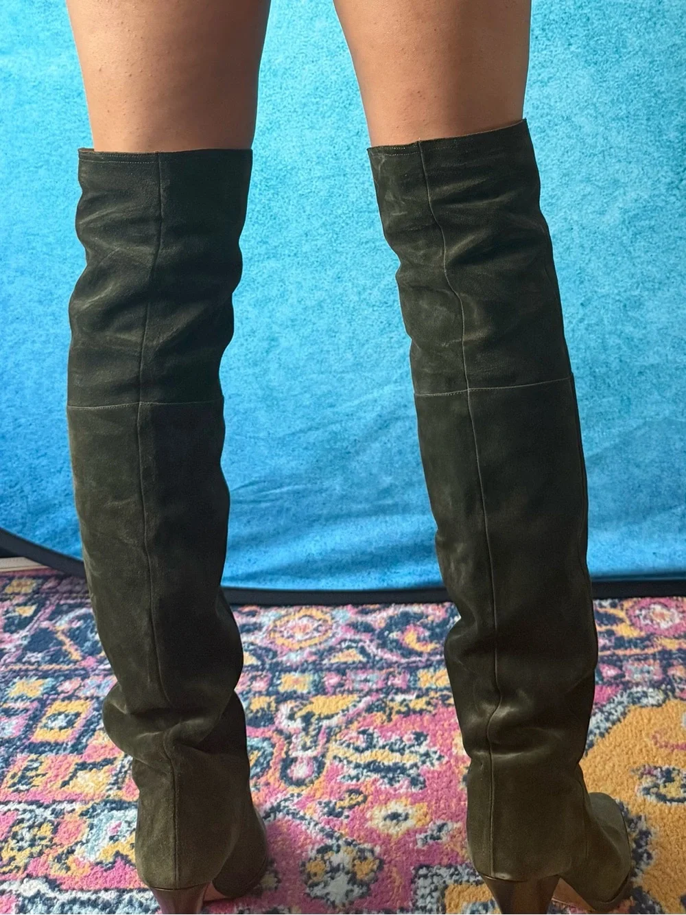 Isabelle Marant Olive Suede Over-The-Knee Cone Heel Boots